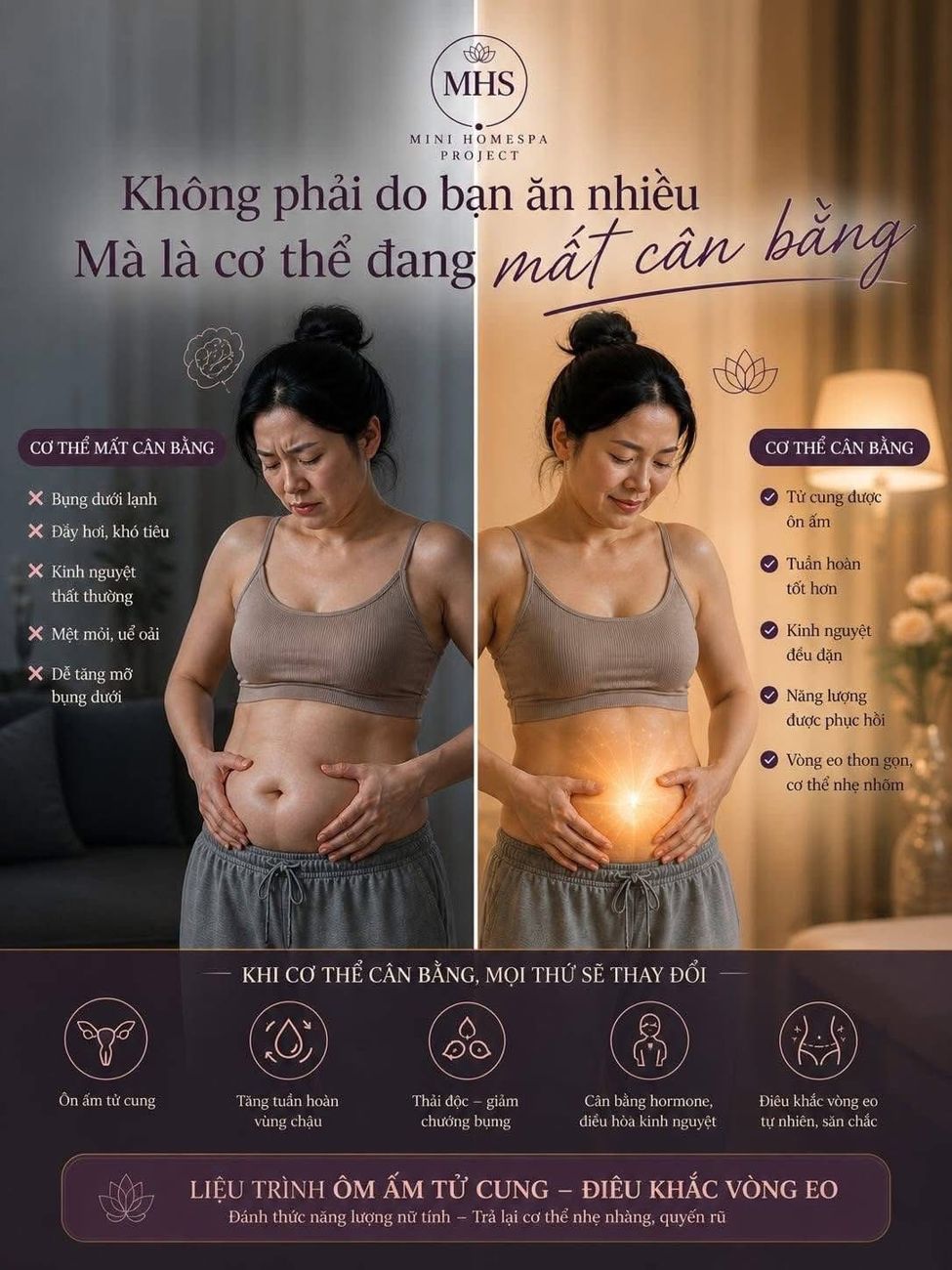 Poster liệu trình ôm ấm tử cung, điêu khắc vòng eo