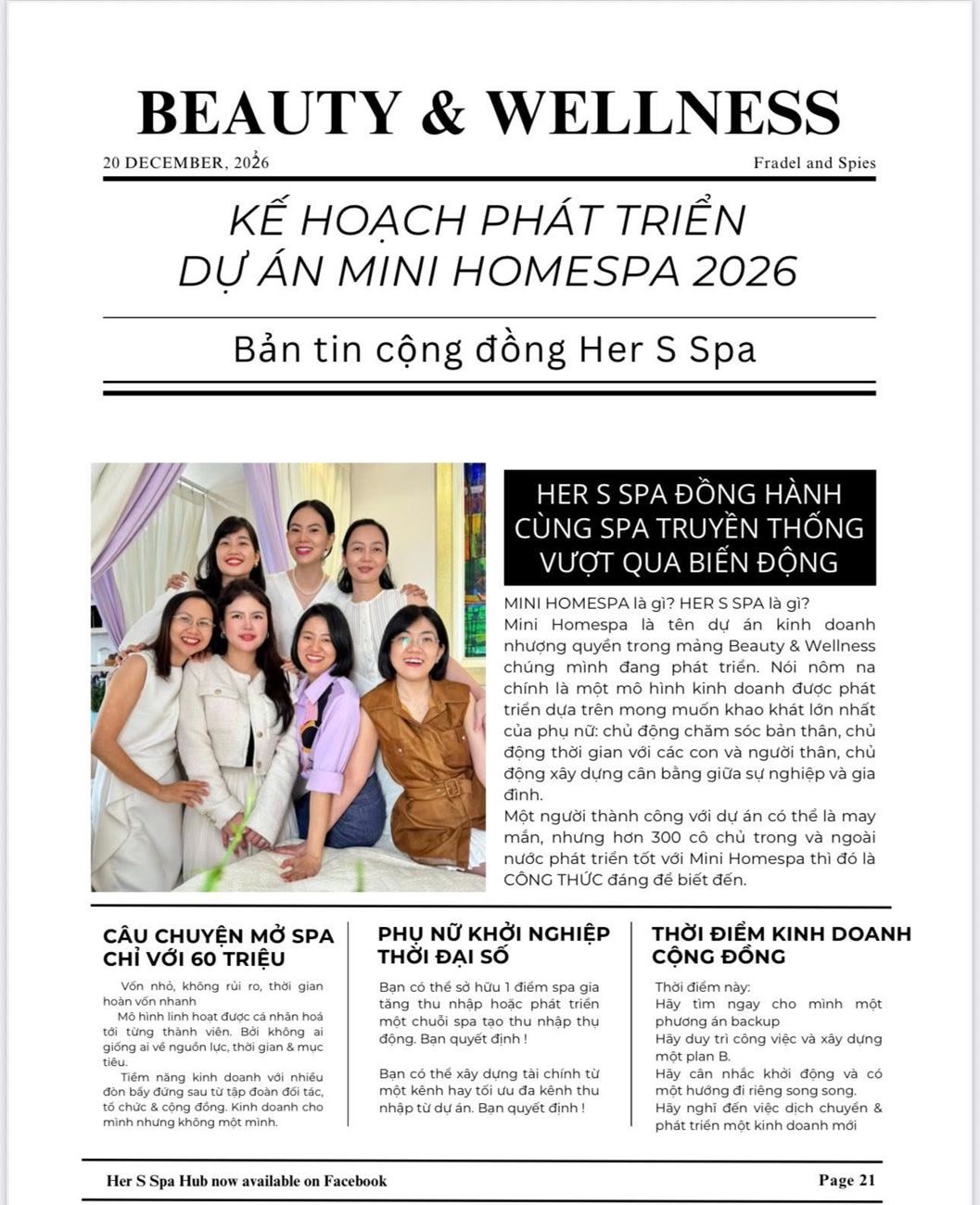 Bản tin cộng đồng Her S Spa: Kế hoạch phát triển dự án Mini HomeSpa 2026